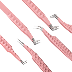 Pinzas de extensión de pestañas de punta de fibra Rosa personalizadas Pinzas de pestañas de volumen de acero profesional Proveedor mayorista de etiqueta privada - Product Image 2