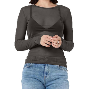 Camisetas de malla transparente para mujer, camiseta transparente de secado rápido de manga larga con cuello alto, camiseta impermeable ligera de malla transparente para mujer - Product Image 4
