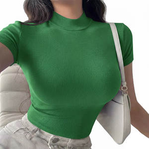 Camiseta de manga corta de algodón acanalado para mujer, diseño de tanque Formal, ropa suave y transpirable - Product Image 2