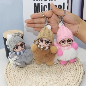 Kawaii Glasses Scarf Sleeping Baby Doll Keychain Sweet Plush Doll Rabbit Fur Plush Key Chains Bag Charm Pendant Christmas Gifts