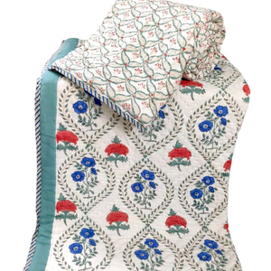 Fabriqué à la main 100% coton couette réversible bloc à la main imprimé traditionnel hiver confortable Simple pour la maison reine taille couette - Product Image 1