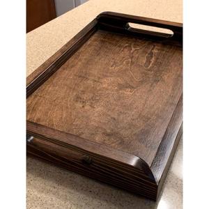 <b>Set</b> of 3 <b>Antique</b> Design Premium Quality Wooden Serving Tray <b>Set</b> With Golden Finished Handle With Different Size at Sale Price - Product Image 5