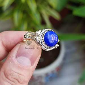 Handmade Women's Sterling Silver Statement <b>Ring</b> with Lapis Lazuli <b>Dainty</b> Minimalist Bezel Setting Gift - Product Image 1