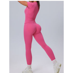 Conjunto Deportivo de Dos Piezas para Mujer de Alta Calidad, Leggings de Yoga de Manga Larga con Logotipo Frontal, Diseño Sólido, Venta al Por Mayor Personalizada - Product Image 4