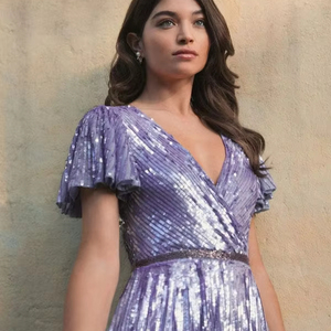 Robe de danse trapèze pour femme Dimple manches bouffantes Embellissement robe de soirée plissée robe de mariée pour les fêtes événements de nuit avant - Product Image 1