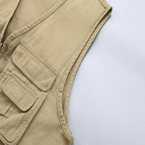 Gilet en toile sans manches pour homme, vente chaude, printemps, couleur unie, fermeture éclair, veste cargo avec plusieurs poches, respirant, vêtement d'extérieur - Product Image 4
