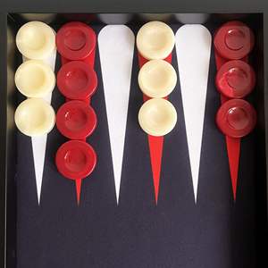 Jeu de backgammon de luxe fait main, taille tournoi, plateau en tissu rouge et blanc, étui en cuir 22x29 pouces (57x75cm), cube de multiplication en bois - Product Image 6