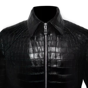แจ็กเก็ตหนังจระเข้สำหรับผู้ชายสำหรับฤดูหนาวแจ็กเก็ตหนังวัวเคลือบโลโก้ด้านหน้าสำหรับผู้ชาย - Product Image 4
