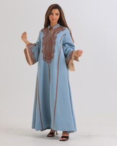 Vente en gros de luxe petite abaya robe pour adultes Dubaï inspiré satin à volants manches haut élégant soie importée musulman traditionnel - Product Image 1