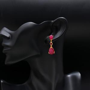 Hecho a mano boda compromiso sólido 925 plata esterlina chapado en oro teñido rubí piedra preciosa mujeres moda pendientes colgantes Accesorios - Product Image 4
