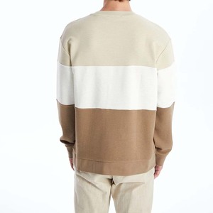 2026 Autumn Men's Color Block Crew Neck <b>Oversized</b> Pullover <b>Sweatshirt</b>-100% Cotton Knitted Breathable Casual <b>Vintage</b> Style - Product Image 3