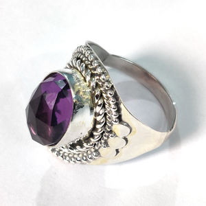 Exquisito rosecut facetado amatista natural anillo de plata ovalado piedra preciosa anillo de boda y fiesta - Product Image 5