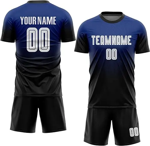 Conjunto de fútbol OEM al por mayor con impresión por sublimación nombre del equipo personalizado de secado rápido 100% camiseta de fútbol de poliéster transpirable