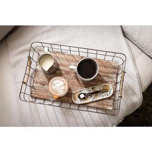 <b>Rectangular</b> Rustic Decor Iron & Wood Metal Wire <b>Basket</b> Set Home <b>Storage</b> & Decorative Serving <b>Baskets</b> - Product Image 3
