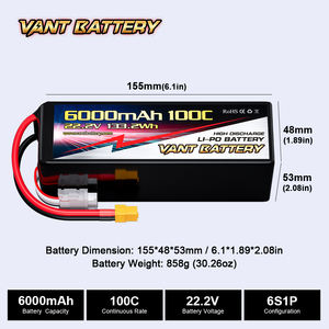 VANT Fpv 드론 배터리 6000mAh 100C 22.2V XT60 3S/4S/5S/6S <span class=keywords><strong>RC</strong></span> <span class=keywords><strong>Lipo</strong></span> 배터리 항공 사진 드론 용 드론 - Product Image 4