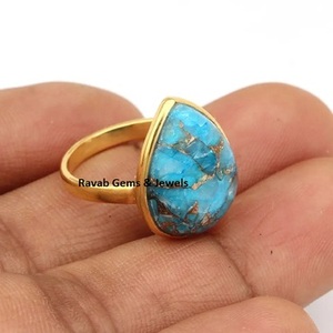 10x14mm Pear Smooth Blue Copper Turquoise Gemstone 18K Gold Plated Sterling Silver Wedding <b>Ring</b> <b>for</b> <b>Women</b> High Quality Fine - Product Image 5