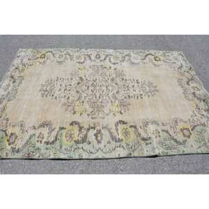 Alfombra turca Vintage Beige Verde 5,6X8,9 pies Tejido plano de lana con patrón de retazos para decoraciones de sala de estar - Product Image 3