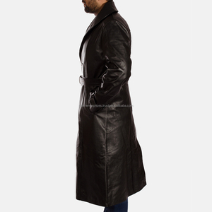 Vente en gros Manteau en cuir de mouton véritable respirant à double col décontracté pour hommes avec polaire de laine à l'intérieur des manteaux en cuir noir - Product Image 3