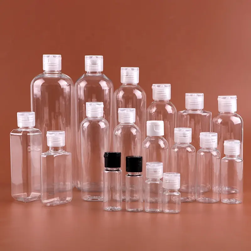 Bouteilles de Lotion transparentes à couvercle rabattable en plastique de 5-100ml, conteneur d'échantillon cosmétique, Mini flacons de remplissage de voyage, bouteille de liquide, vente en gros