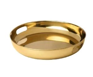 Bandeja de servicio de diseñador de latón forma redonda hecha a mano al por mayor Plato decorativo de comida de deshierbe bandeja de servicio de comida chapada en oro - Product Image 1