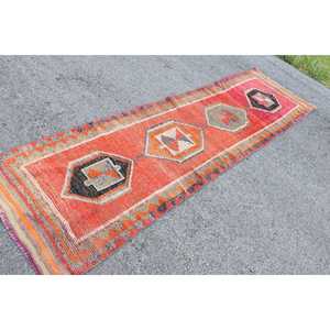 2.9x9.8 ft <b>Runner</b> Vintage Rug, Turkish Rug, <b>Red</b> Black Southwestern Wool Rug - Product Image 2