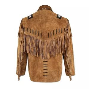 Chaqueta de cuero de ante de vaquero de invierno para hombre con flecos estilo elegante y acogedor - Product Image 3