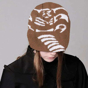 Bonnet en tricot Jacquard Design Personnalisé Femmes Hommes Hiver Bonnet Chaud Jacquard Logo Tricoté Tête de Mort Bonnet Bonnet - Product Image 4