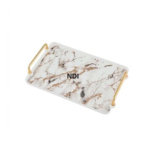 Superior Quality Food Server Metal <b>Tray</b> Eco Friendly Marble Finished <b>Dinner</b> Table Decoration Serving <b>Tray</b> - Product Image 2