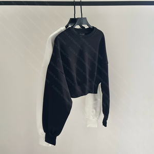 เสื้อสเวตเตอร์เอวลอยแขนยาวสำหรับผู้หญิงเสื้อสเวตเชิ้ตคอกลมสะอาดแบบเย็บติดโลโก้และสีแนวสตรีท - Product Image 3