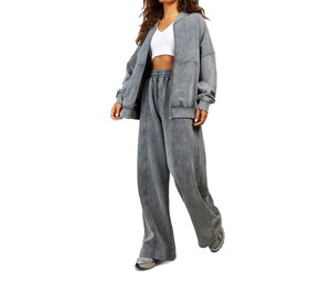 Chándal de algodón desgastado para mujer, de gran tamaño, Vintage, de peso pesado, con cremallera, lavado ácido, chándal para mujer - Product Image 5