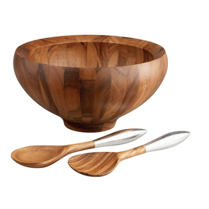 Eco-Friendly Handmade <b>Salad</b> <b>Bowl</b> <b>Server</b> Set Metal & Wood Durable Home Wedding Dining Tabletop Serving <b>Bowl</b> - Product Image 1