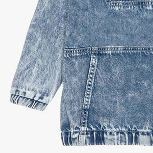New Design Custom Made Men's Winter Solid Fleece Denim Jacket with Hoodie Side Pocket Zipper Plain Dyed <b>Lined</b> - Product Image 2