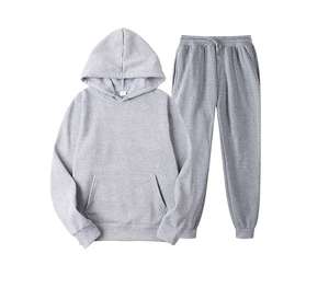 Custom Logo Men's Solid Color Hooded Sweat Suit Jogging Tracksuit Sports Jogger Sets 100% Polyester Four-Way Stretch - Product Image 3
