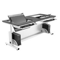 Bureau informatique convertible VersaDesk Revolution à hauteur réglable, contemporain, blanc/noir, bois/acier, pour 2 moniteurs, avec gestion des câbles intégrée