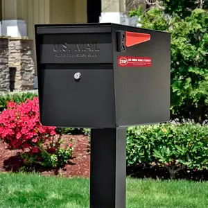 America Mail Manager Curbside Locking Security Mailbox Black USA Large Capacity Galvanized Steel Black Wall-mount Mailbox