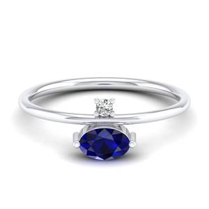 Anillo de Compromiso Solitario REYES Brillante de Plata de Ley 925 con Zafiro Azul Ovalado de 0.5 Quilates y Moissanita para Mujer - Product Image 5