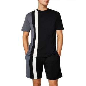 Custom Men's Color Block T Shirt Shorts <b>Set</b> 100% Polyester Winter Casual 2 Piece Breathable <b>Knitted</b> Tracksuit OEM ODM Private - Product Image 1