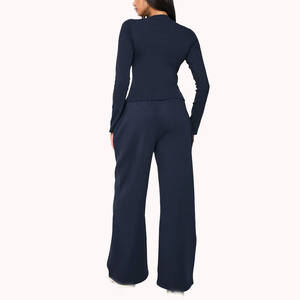 Ensemble de survêtement en molleton de coton pour femmes, haut à boutons, pantalon ample, OEM, étiquette privée, vente en gros, vêtements de sport - Product Image 2