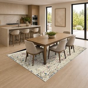 Alfombra de chenilla lavable a máquina con estampado digital tradicional anatólico en terracota dorado, antideslizante, modelo LXDP-0283 de RUGS DEPOT, venta al por mayor. - Product Image 4
