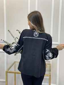 Chaqueta corta de algodón Vintage para mujer Vishivanka bordada con adorno único negro hecho a mano en India otoño teñido - Product Image 4