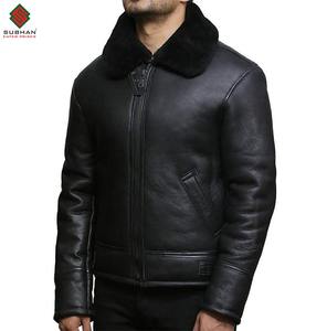 <b>Men's</b> Sheepskin <b>Aviator</b> <b>Jacket</b>, Black B3 Fur Lined <b>Leather</b> <b>Jacket</b> <b>Men's</b> Black RAF Pilot Fur <b>Jacket</b> Rugged Sheepskin <b>Leather</b> Coat - Product Image 3