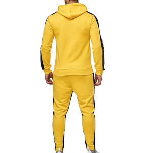 Top vente hommes survêtements à capuche pantalon ensembles décontracté couleur jaune Jogging costume 100% coton survêtements - Product Image 3