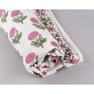 Floral White & Pink 100% Cotton Quilting Fabric by the yard Women Apparel Hand Block Print Running Sewing Fabric - Product Image 2