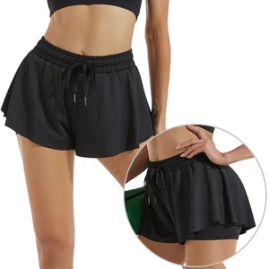 Shorts de performance pour femmes à double couche et double compression avec cordon de serrage, mini-short pour l'entraînement général en salle de sport - Product Image 3