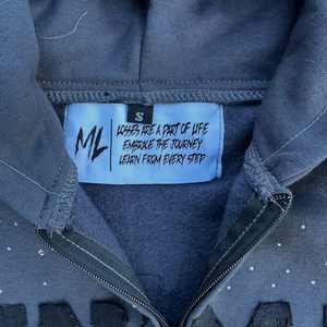 เสื้อฮู้ดครอปซิปผู้ชาย ผ้าเฟรนช์เทอร์รี่ 450gsm สไตล์สตรีทแวร์ ตกแต่งด้วยงานปักลาย ปะติด ลวดลายซีดจางแบบฟอกสี  พร้อมคริสตัล - Product Image 6