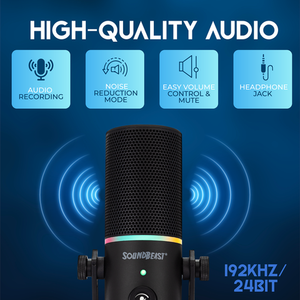 Micrófono USB SoundBeast Firebird con control de volumen, modo de reducción de ruido, iluminación RGB, conector para auriculares para juegos - Product Image 3
