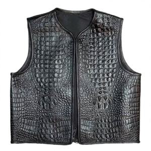 Gilet de motard pour homme en cuir noir gaufré imperméable 100% polyester, respirant, fermeture éclair, style décontracté d'hiver - Product Image 1