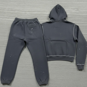 Custom Made High Quality Tracksuit <b>Sets</b> Acid Wash Thick Distressed Patch <b>Embroidery</b> Tracksuit Street Wear 2 Piece Tracksuit <b>Sets</b> - Product Image 2
