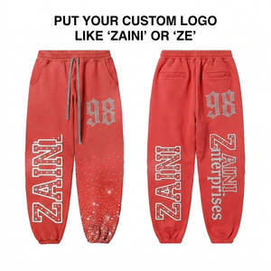 Pantalones Deportivos de Felpa de Algodón de Primera Calidad, 350 GSM, para Mujer, Color Rojo Coral, con Pedrería, Logotipo Personalizado, Corte Holgado, Estilo Urbano - Product Image 1