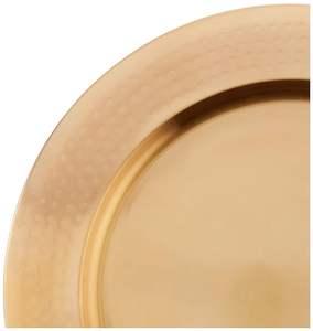 Placas de cargador de plástico redondas de acero inoxidable Juego de grupo de esquí dorado para uso en bodas y restaurantes con soporte de acero - Product Image 4